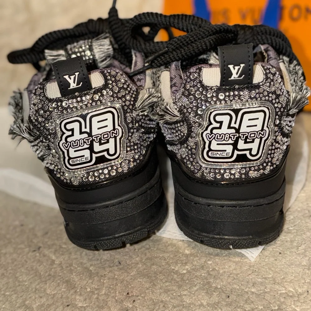 Fashion inspired Black and Grey Monogram Patchwork Sneakers - Picture 7 of 7